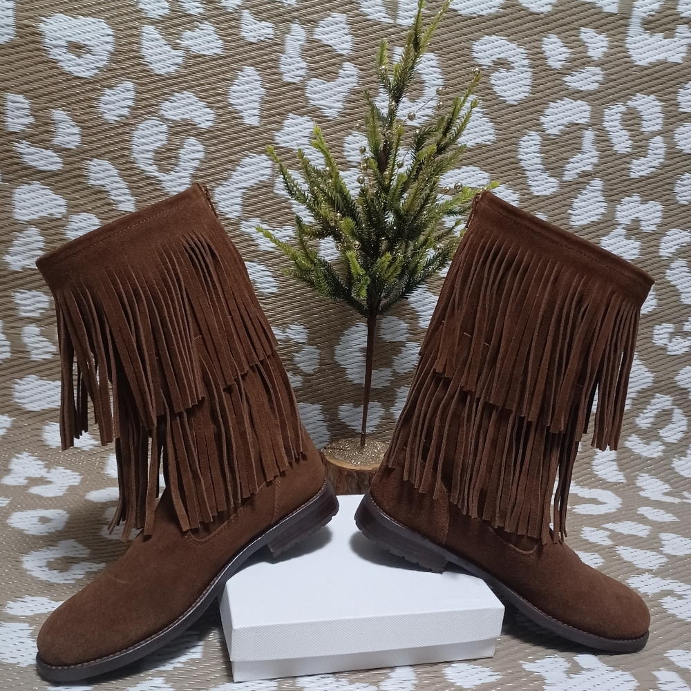 Ralph Lauren Branded Brown Fringe Suede Boots